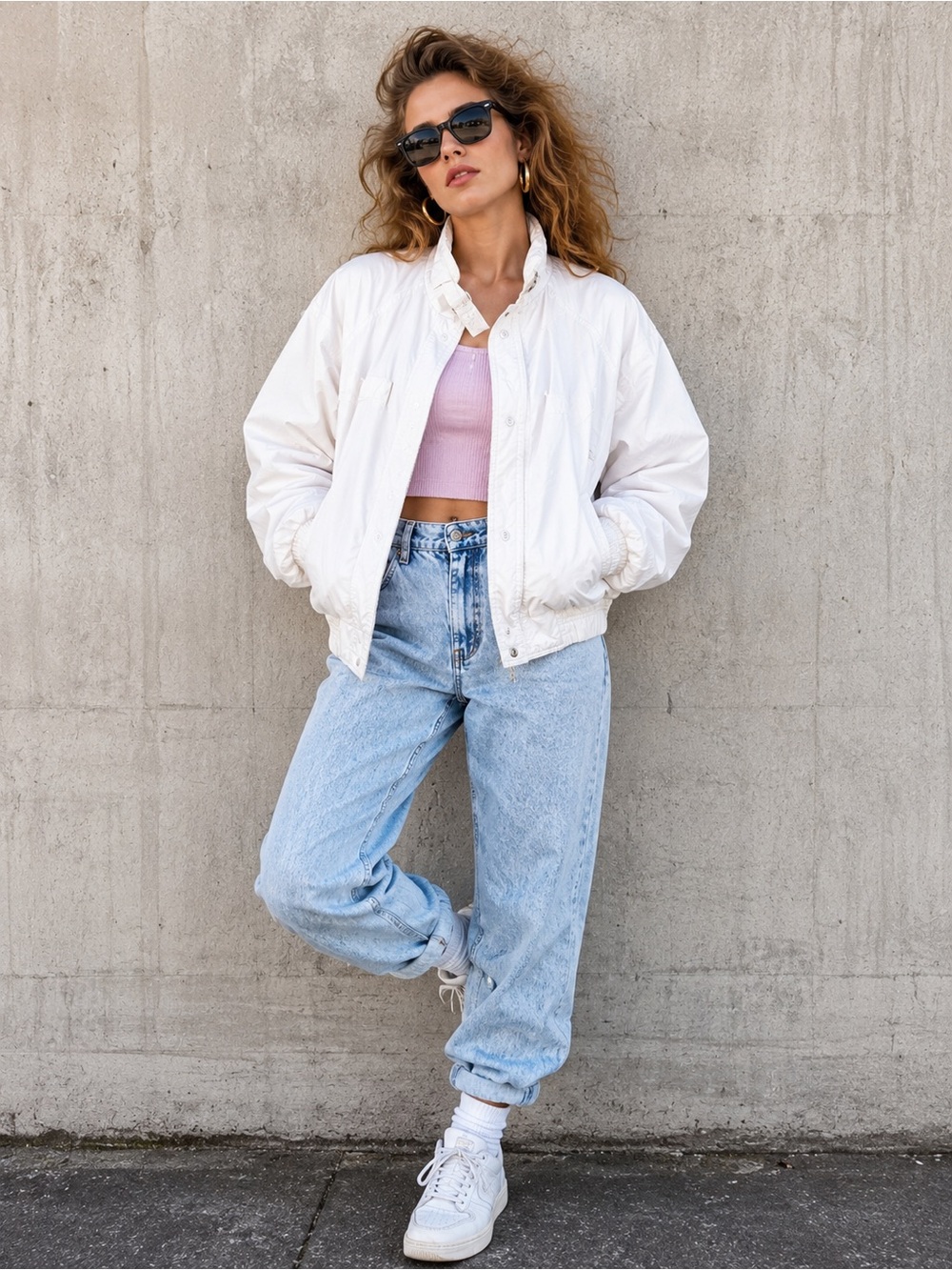 Andy Johns Vintage 80s White Reversible Windbreaker Bomber Jacket